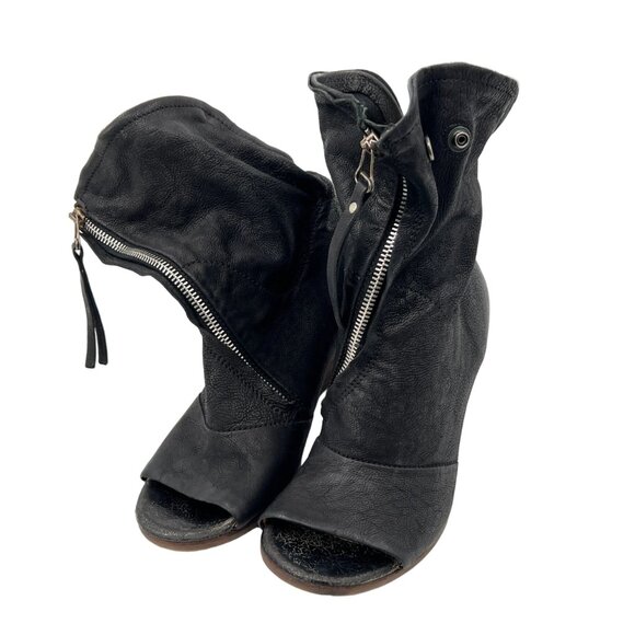 A.S.98 Shoes - A.S. 98 Peep Toe Leather Wedge Booties Sandals